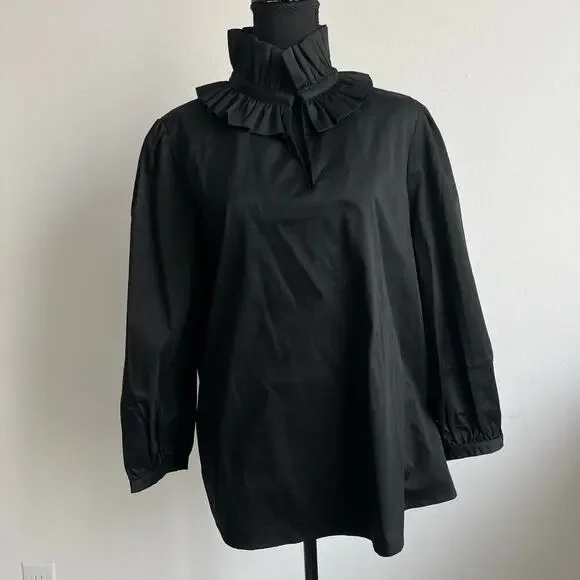 Tuckernuck Ruffle Neck Bouvier Blouse Large Black Preppy - Picture 2 of 12